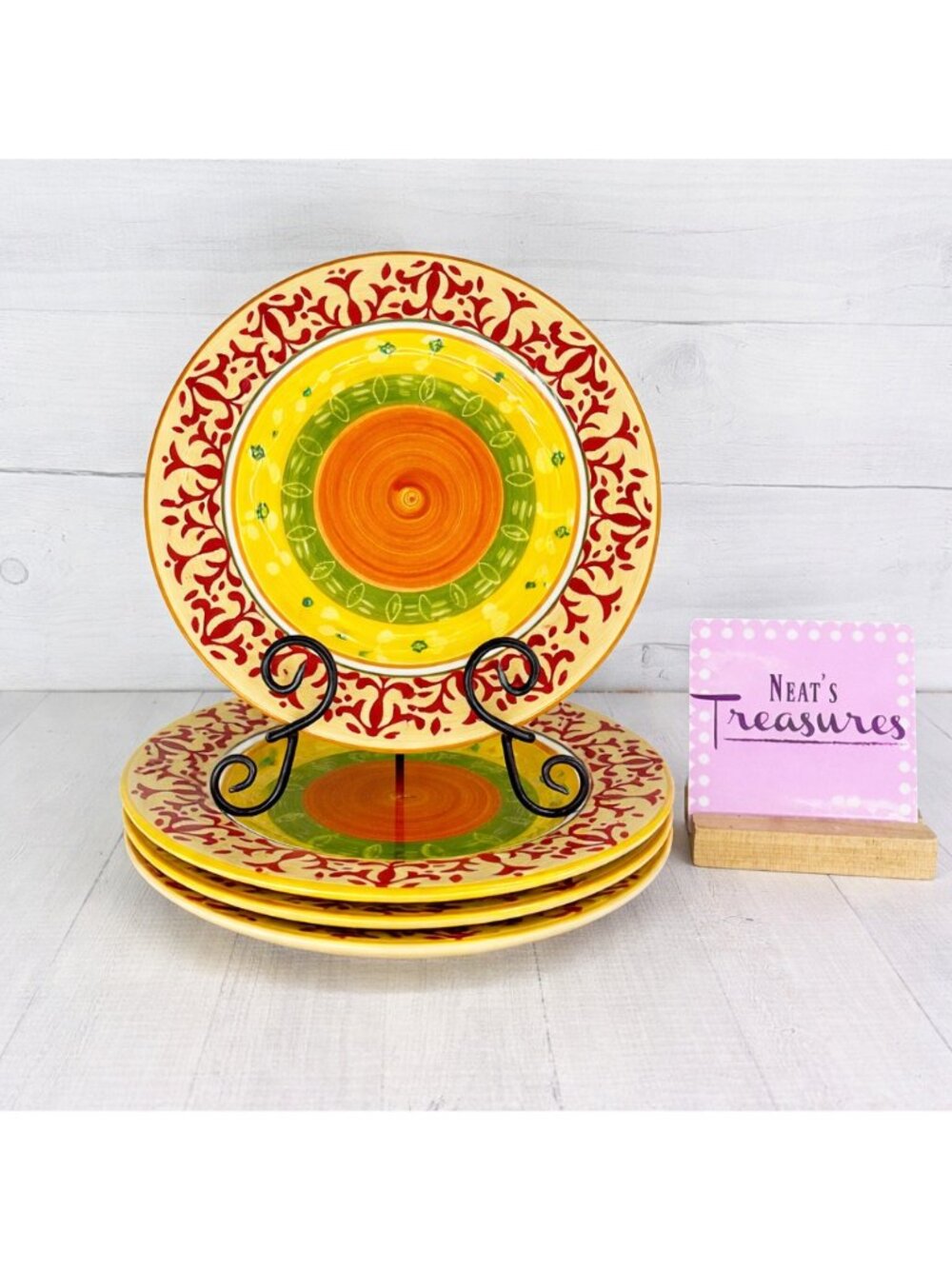 Home American Simplicity VILLA Colorful Scroll  Stoneware Dinner Plates Set of 4